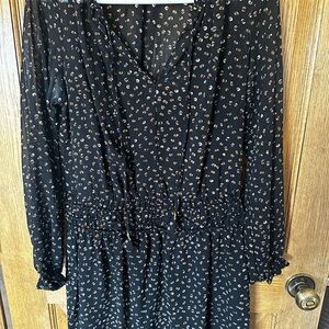 Socialite Black Long-Sleeve V-Neck Dress with Tan Dot Print